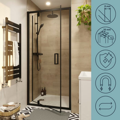 GoodHome Ledava vippe-duschdør 90 cm mat-sort / transparent