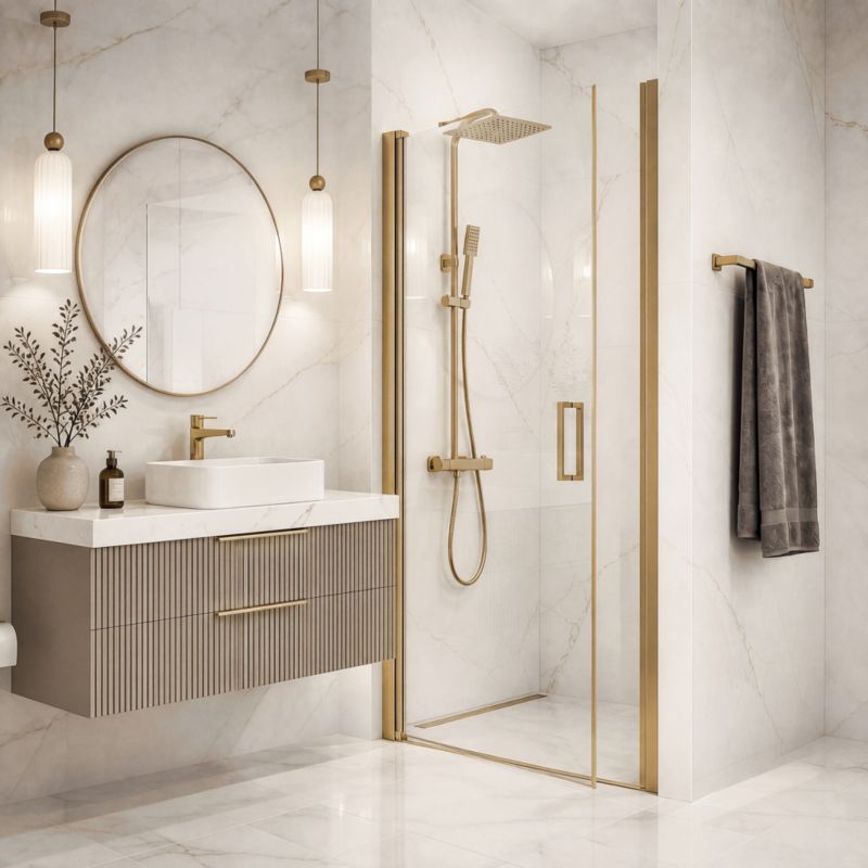 Drejeligt Brusebadsdør Ledava 80 cm Børstet Guld Transparent
