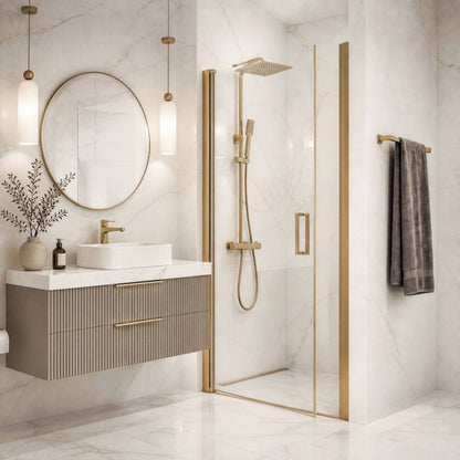 Drejeligt Brusebadsdør Ledava 80 cm Børstet Guld Transparent