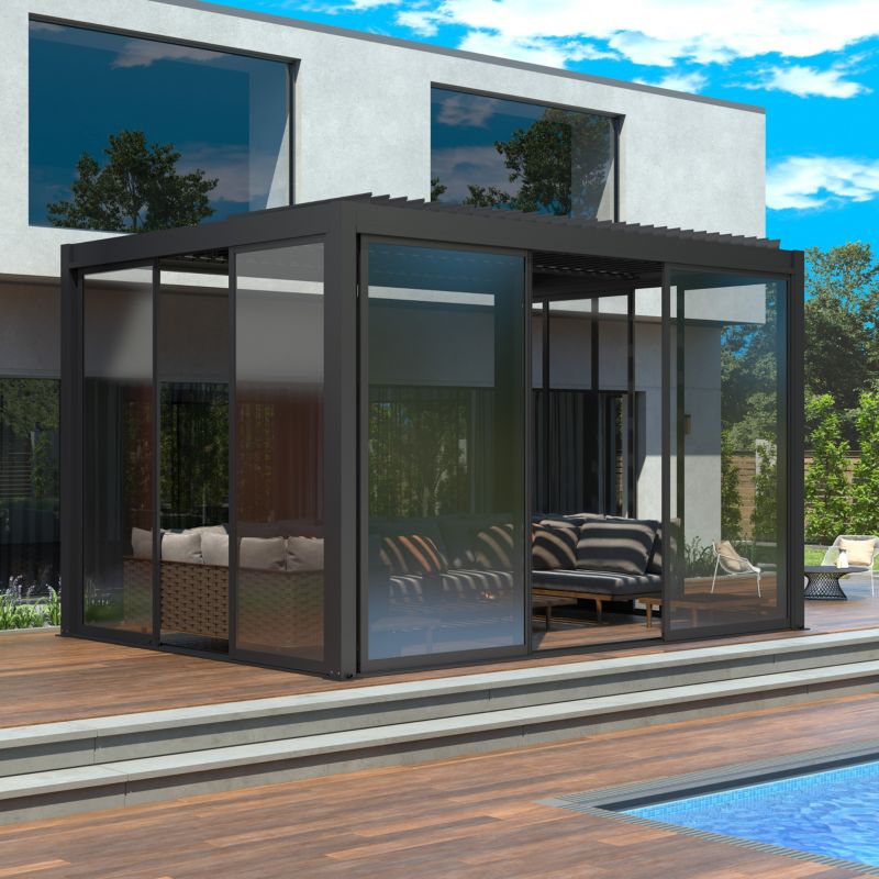 Skydedør 270x218 cm Hærdet Glas Aluminiumsramme Antracit