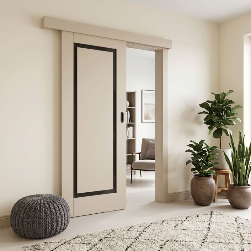 Skydedør Fresno 90 cm Kashmir Sort Glas