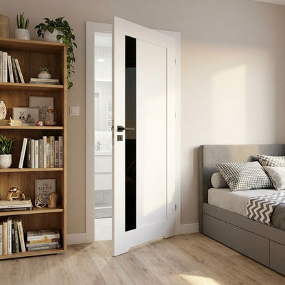 Indskærings dør Fortia Fado 80 Højre Hvid Premium med Sort Glas