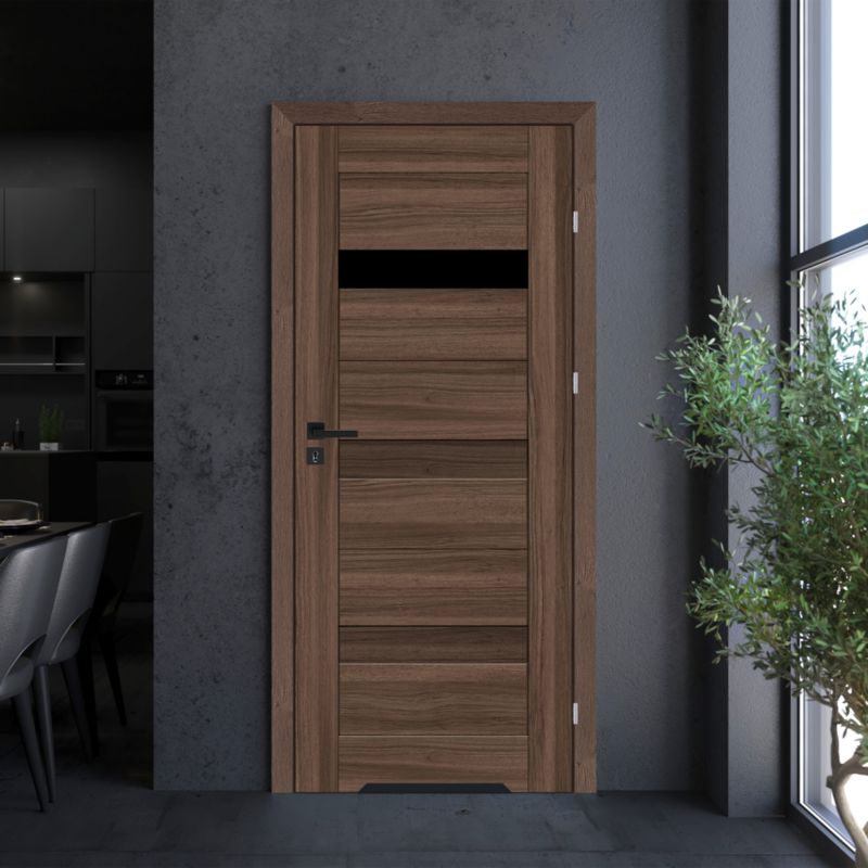 Dør med Underskæring 80x203,5 cm Valnød Højre med Sort Glas | 5063022646101