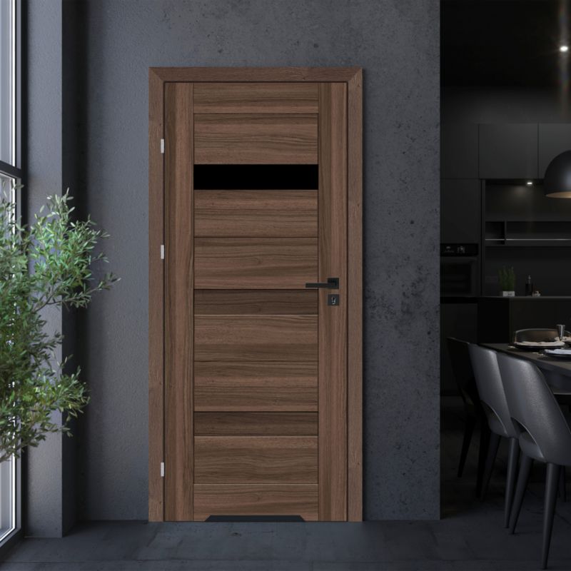 Dør med Underskæring 80x203,5 cm Valnød Højre med Sort Glas | 5063022646101
