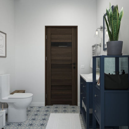 Dør med Underskæring 80x203,5 cm Valnød Højre med Sort Glas | 5063022646101