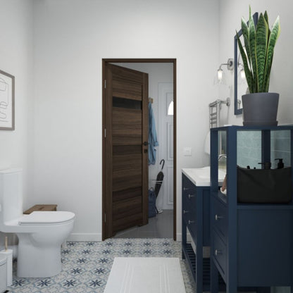 Dør med Underskæring 80x203,5 cm Valnød Højre med Sort Glas | 5063022646101