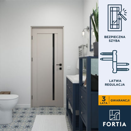 Indvendig dør med bundfræsning Fortia Saba 80x203,5 cm Kashmir Venstre Sort Glas