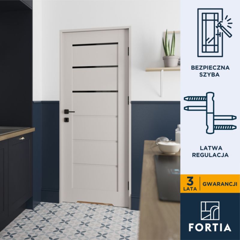 Indvendig dør med luftspalte Toreno 80x203,5 cm Kasmir Venstre Sort Glas