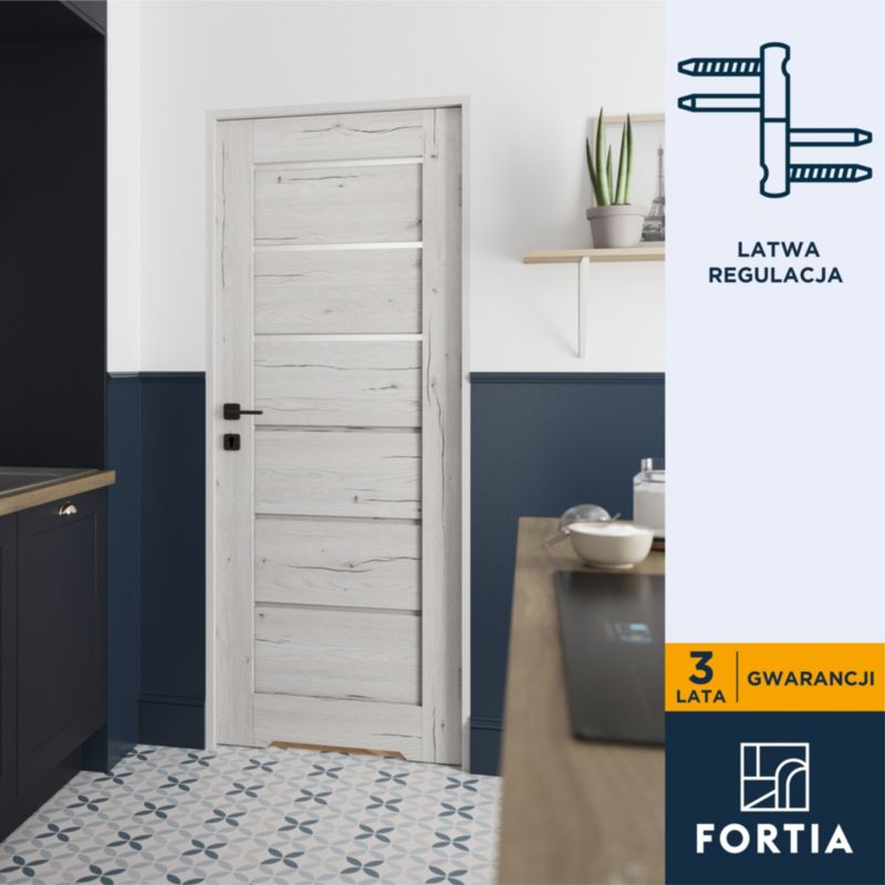 Indvendig dør Fortia Toreno Silver 60 Venstre Slim Hvidt Glas