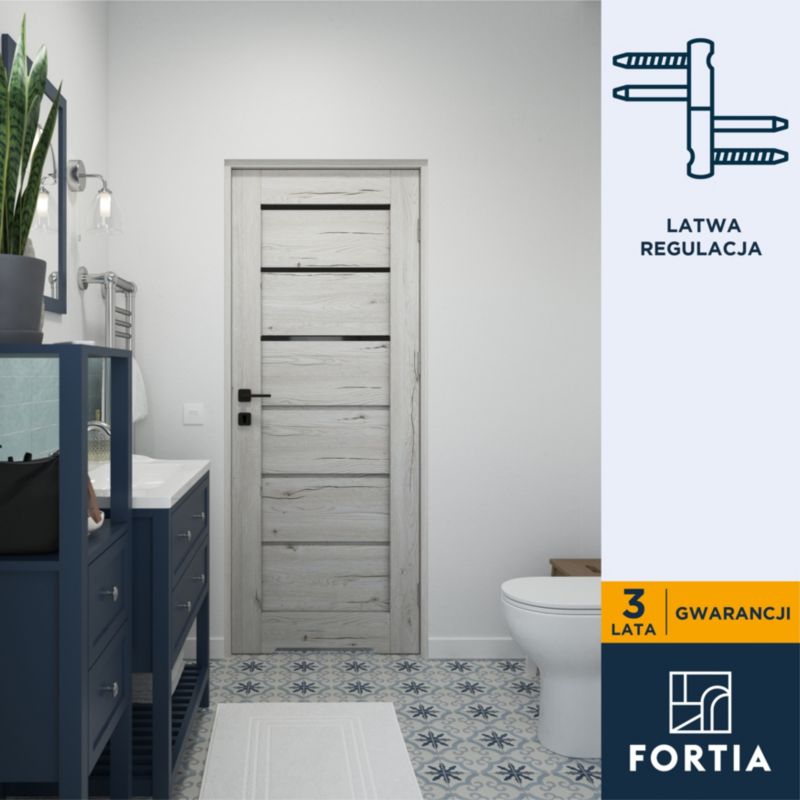 Indvendig dør med ventilationsspalte Fortia Toreno Sølv 60 Højre Slim Sort Glas