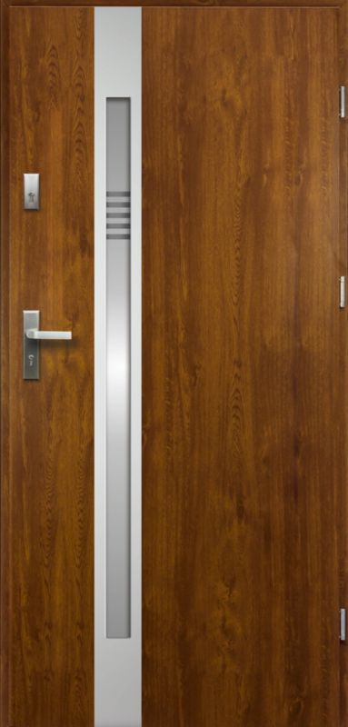 Yderdør O.K. Doors Aurelia inox 90 højre inox gylden eg
