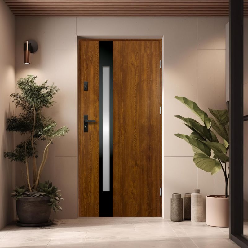 Yderdør O.K. Doors Temida Black P55 80 højre gylden eg