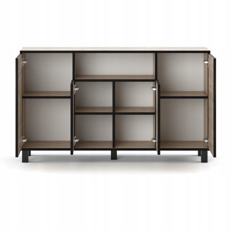 Komoda 140 cm Dąb Sonoma Mat 4 Drzwi 9 Półek 140x35x80 cm