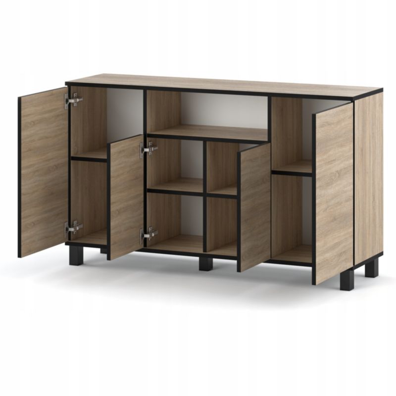 Komoda 140 cm Dąb Sonoma Mat 4 Drzwi 9 Półek 140x35x80 cm