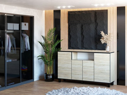 Komoda 140 cm Dąb Sonoma Mat 4 Drzwi 9 Półek 140x35x80 cm