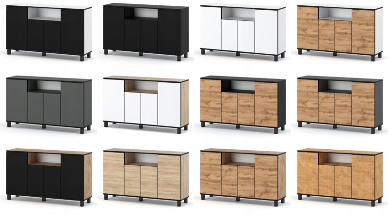Komoda 140 cm Dąb Sonoma Mat 4 Drzwi 9 Półek 140x35x80 cm
