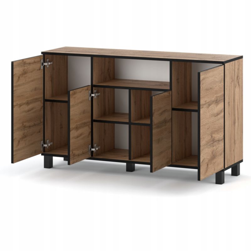 Komoda 140 cm Dąb Wotan 4 Drzwi 9 Półek 5905123200588