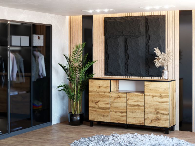 Komoda 140 cm Dąb Wotan 4 Drzwi 9 Półek 5905123200588
