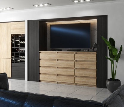 Komode med 12 Skuffer 180x33,5x92,5 cm Eg Sonoma