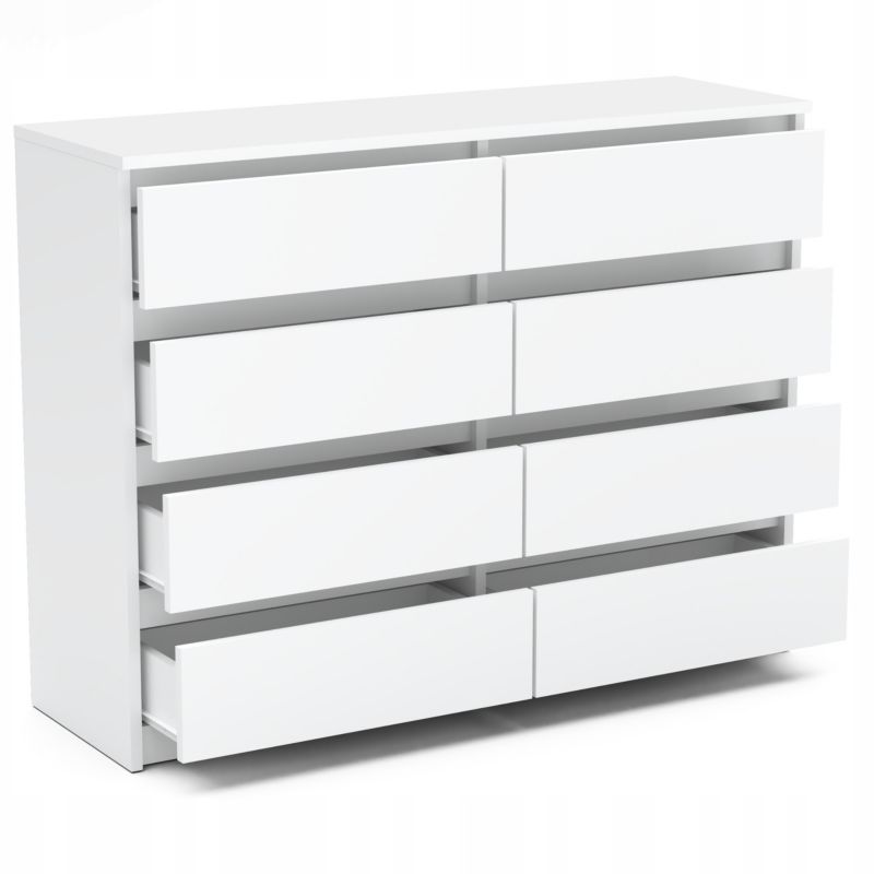 Kommode 8 Skuffer Hvid Mat 120x33,5x92,5 cm