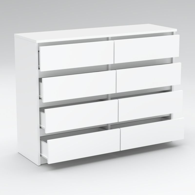 Kommode 8 Skuffer Hvid Mat 120x33,5x92,5 cm