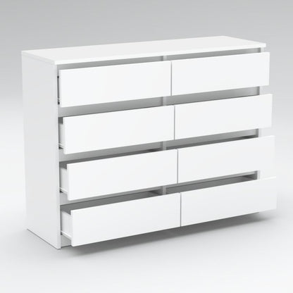 Kommode 8 Skuffer Hvid Mat 120x33,5x92,5 cm