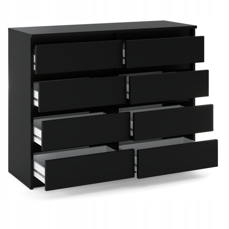 Kommode Med 8 Skuffer Sort Mat 120x33,5x92,5 Cm