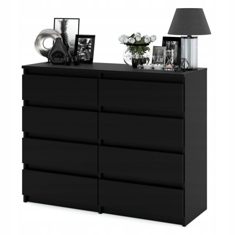 Kommode Med 8 Skuffer Sort Mat 120x33,5x92,5 Cm