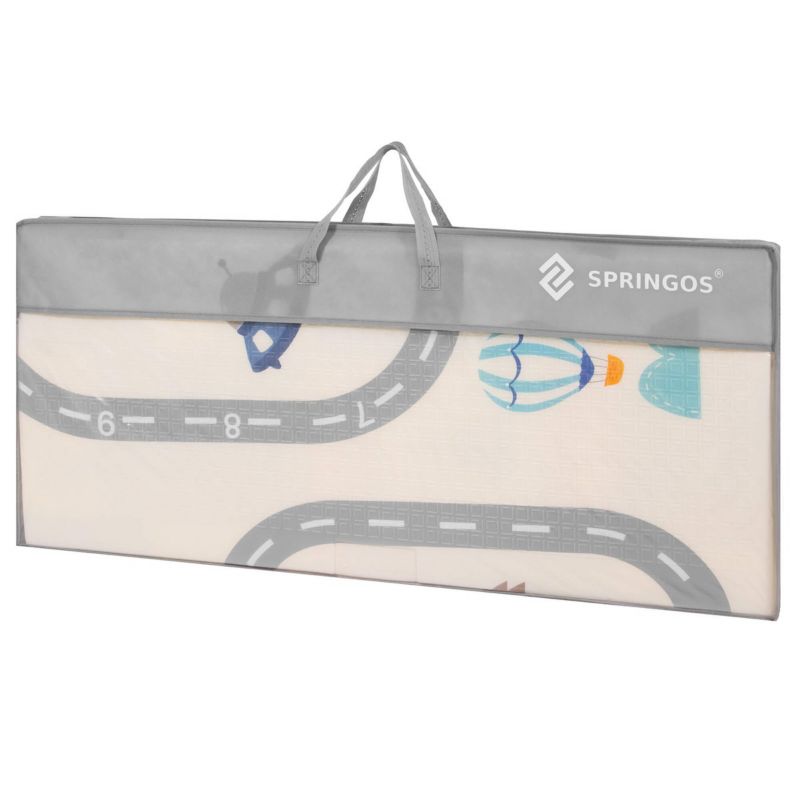 Dobbelt-sidet skumlegemåtte til børn Springos 180 x 200 cm foldbar, køretøjer 1 stk.