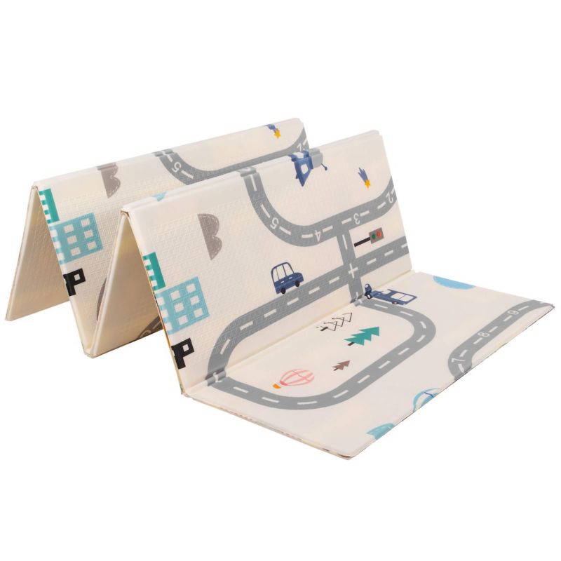 Dobbelt-sidet skumlegemåtte til børn Springos 180 x 200 cm foldbar, køretøjer 1 stk.