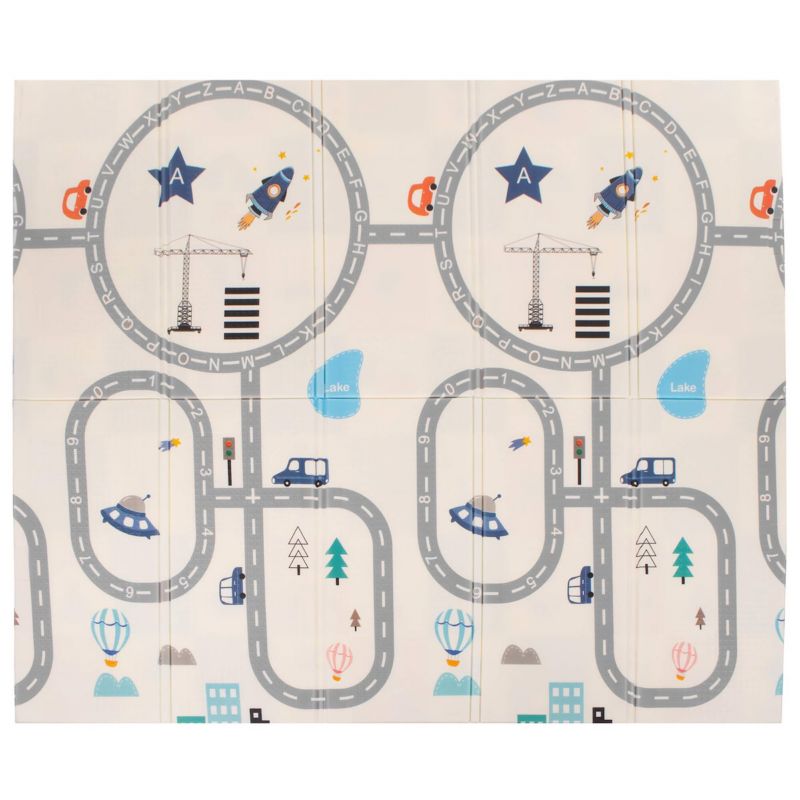 Dobbelt-sidet skumlegemåtte til børn Springos 180 x 200 cm foldbar, køretøjer 1 stk.