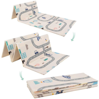 Dobbelt-sidet skumlegemåtte til børn Springos 180 x 200 cm foldbar, køretøjer 1 stk.