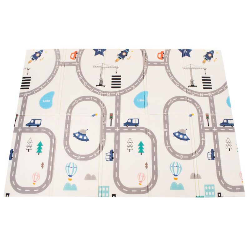 Dobbelt-sidet skumlegemåtte til børn Springos 150 x 200 cm foldbar, køretøjer 1 stk.