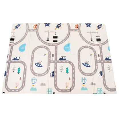 Dobbelt-sidet skumlegemåtte til børn Springos 150 x 200 cm foldbar, køretøjer 1 stk.