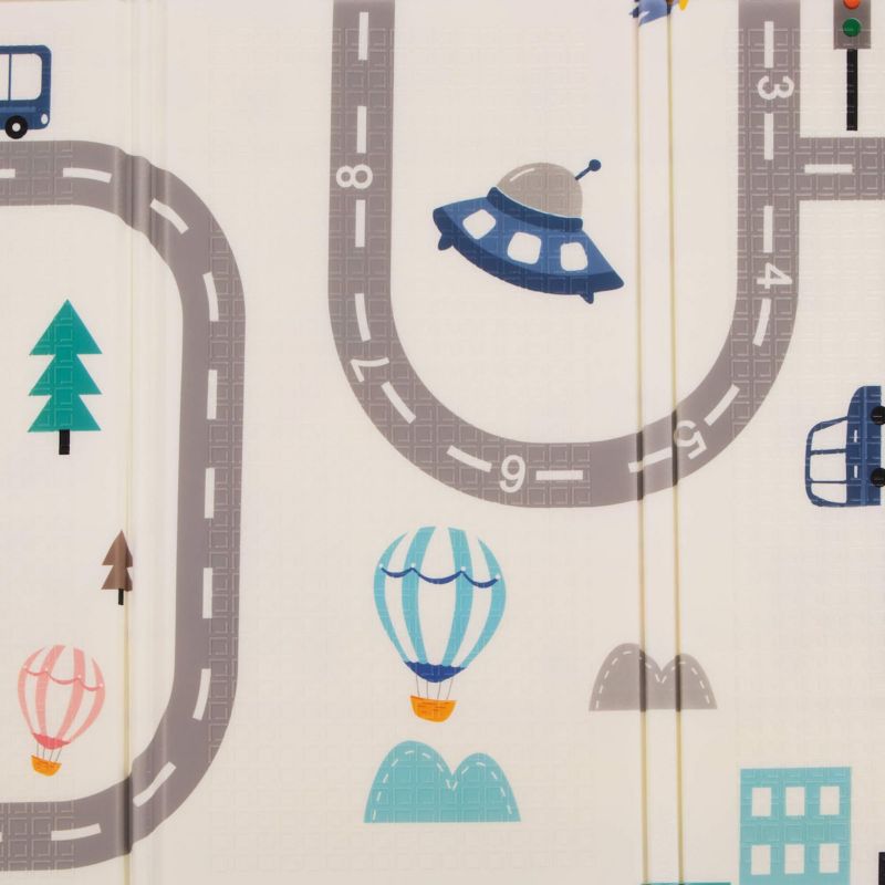 Dobbelt-sidet skumlegemåtte til børn Springos 150 x 200 cm foldbar, køretøjer 1 stk.