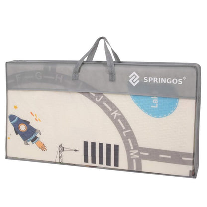 Dobbelt-sidet skumlegemåtte til børn Springos 150 x 200 cm foldbar, køretøjer 1 stk.