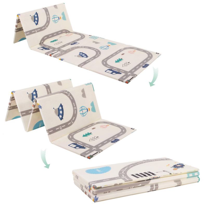 Dobbelt-sidet skumlegemåtte til børn Springos 150 x 200 cm foldbar, køretøjer 1 stk.