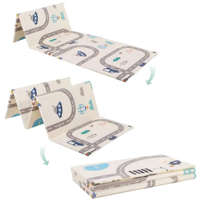 Dobbelt-sidet skumlegemåtte til børn Springos 150 x 200 cm foldbar, køretøjer 1 stk.