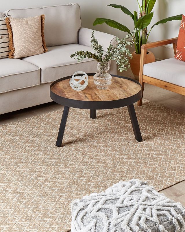 Rektangulært Jutetæppe 160x230 cm Beige Geometrisk Mønster