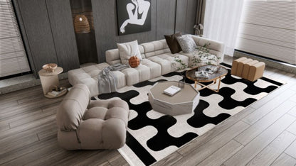 Rektangulært Tæppe 120x170 cm Sort-Hvid Geometrisk Mønster