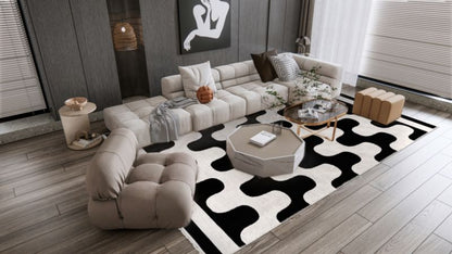 Rektangulært Tæppe 120x170 cm Sort-Hvid Geometrisk Mønster