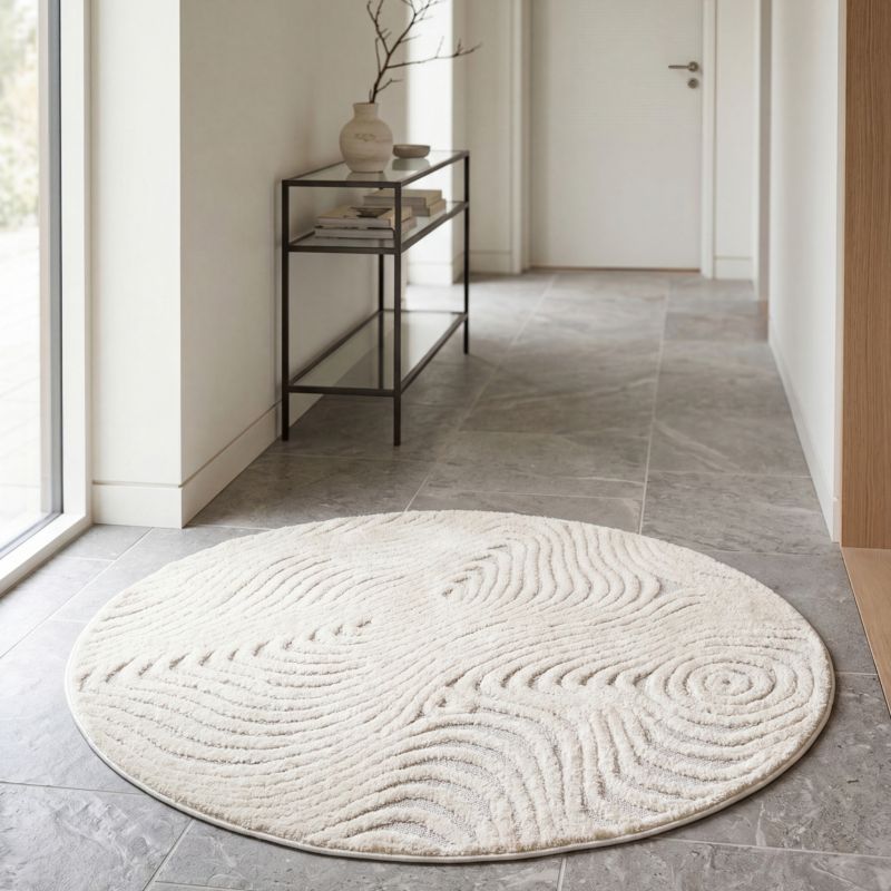 Rundt Tæppe 120 cm Boho Cora Cremefarvet Polypropylen
