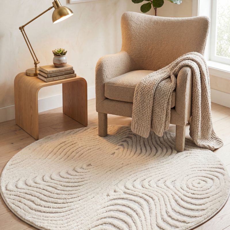 Rundt Tæppe 120 cm Boho Cora Cremefarvet Polypropylen