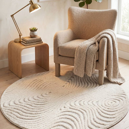 Rundt Tæppe 120 cm Boho Cora Cremefarvet Polypropylen