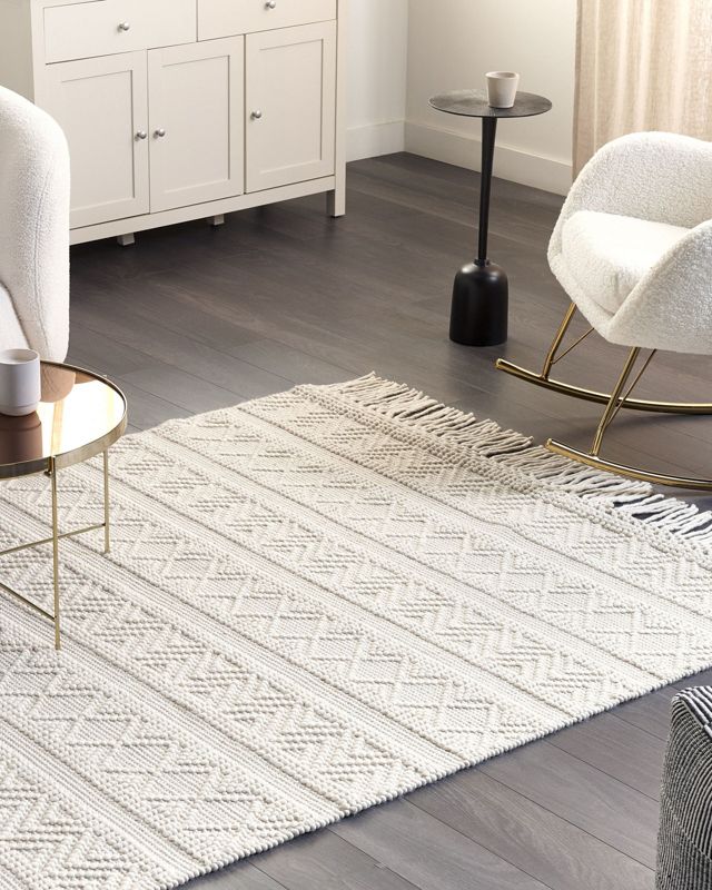 Tæppe 160x230 cm Beige Uld Geometrisk