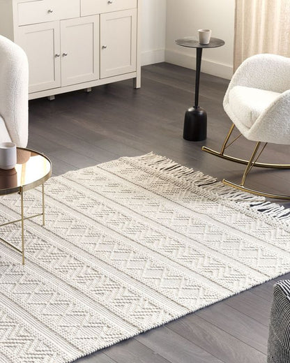 Tæppe 160x230 cm Beige Uld Geometrisk