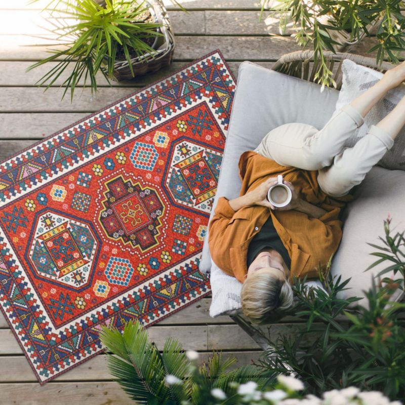 Vinylgulv Udendørs 140x210 cm Rød Tyrkisk Mønster