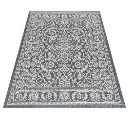 Udendørs Tæppe 200x300 cm Blå Orientalsk Mønster