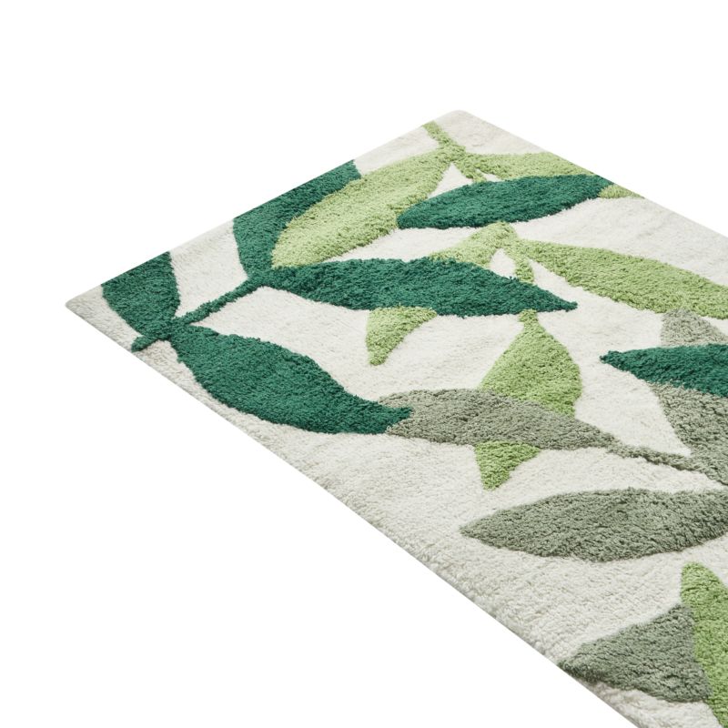 Bademåtte 60x90 cm Beige Grøn Bomuld Bladmønster