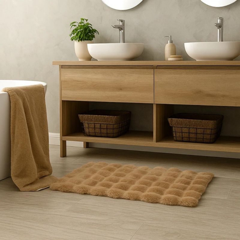 Bademåtte Shaggy Beige 50x80 cm Polyester